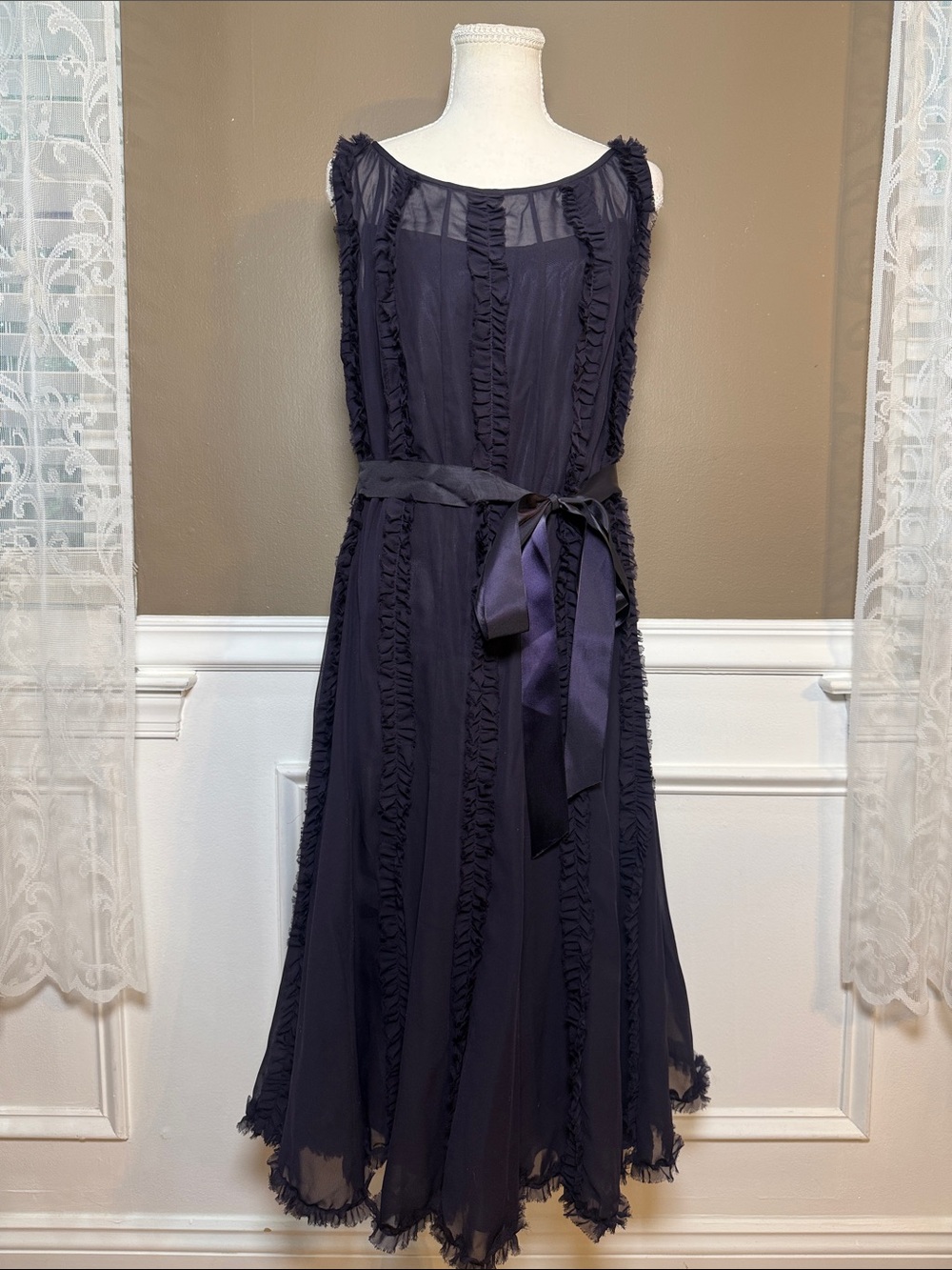 Adrianna Papell 16W Purple Chiffon Ruffle Midi Dress Formal Cocktail